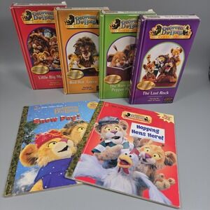 Between the Lions VHS + Golden Book Lot PBS Kids Reading Educational Y2K